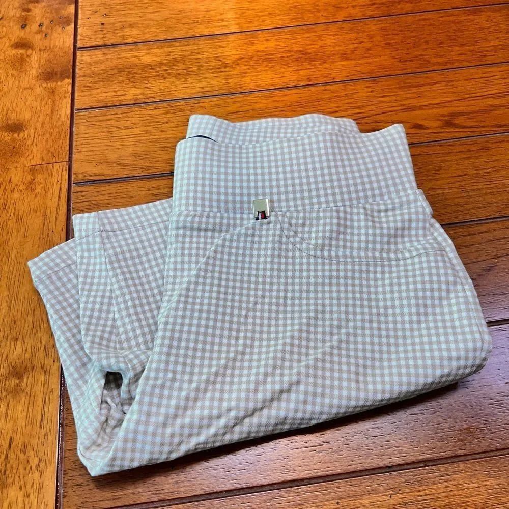 NWOT Tommy Hilfiger Tan & White Checked Stretch Shorts Size 6 #SUM7